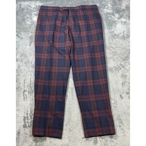 Twisted Tailor Wool Pants Mens Fits 36x27 Red Blue Plaid Check Classic Trousers